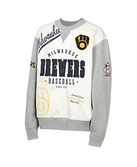 Outerstuff Big Boys and Girls Cream/Gray Milwaukee Brewers League Power Hit Fleece Sweatshirt