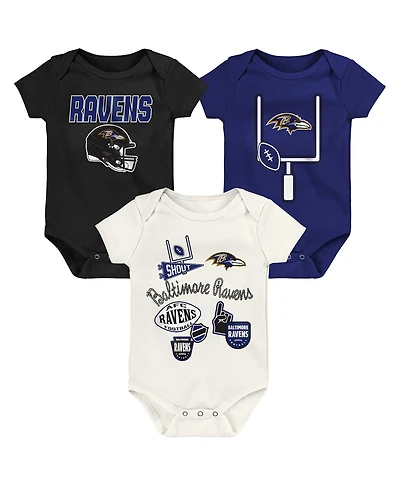 Outerstuff Baby Boys and Girls 3-Pack Baltimore Ravens Littlest Player Bodysuit Set