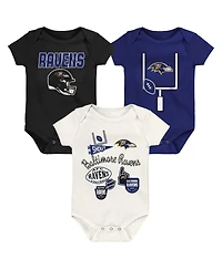 Outerstuff Baby Boys and Girls 3-Pack Baltimore Ravens Littlest Player Bodysuit Set