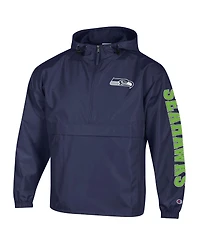 Champion Men's College Navy Seattle Seahawks Packable Hooded Windbreaker Half-Zip Jacket