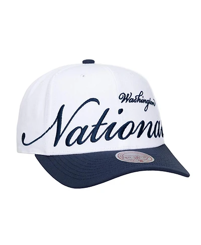Mitchell & Ness Men's and Women's White/Navy Washington Nationals Xl Script Pro Crown Adjustable Hat