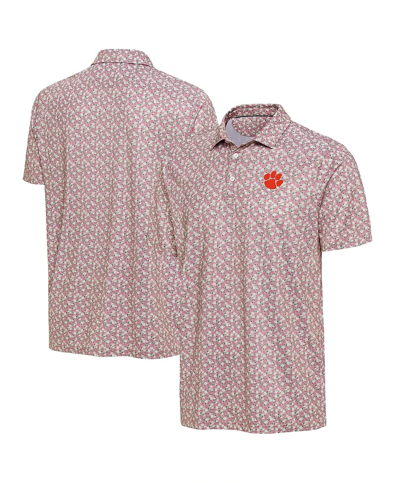 Antigua Men's Pink Clemson Tigers Desert Dry Dogwood Polo Shirt
