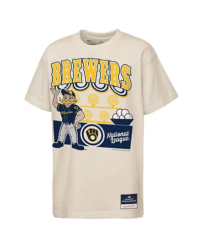Mitchell & Ness Big Boys and Girls Cream Milwaukee Brewers Step Back Up Mascot T-Shirt