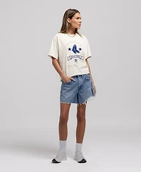 Mitchell & Ness Women's Cream Boston Red Sox Cooperstown Yacht Rock Boxy Cropped T-Shirt