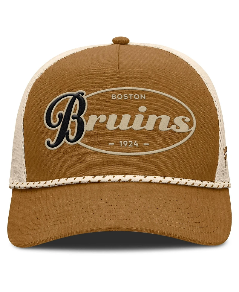 Fanatics Men's Brown/Cream Boston Bruins Heritage Fetch A-Frame Trucker Adjustable Hat