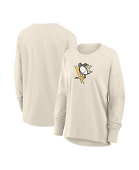 Fanatics Women's Cream Pittsburgh Penguins Distressed Logo Long Sleeve T-Shirt