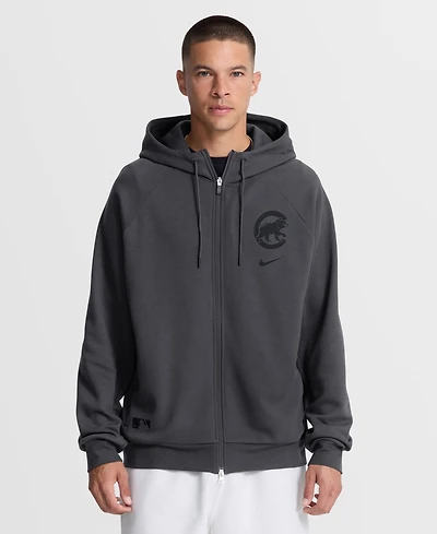 Nike Men's Anthracite Chicago Cubs Authentic Collection Player Raglan Dri-fit Full-Zip Hoodie