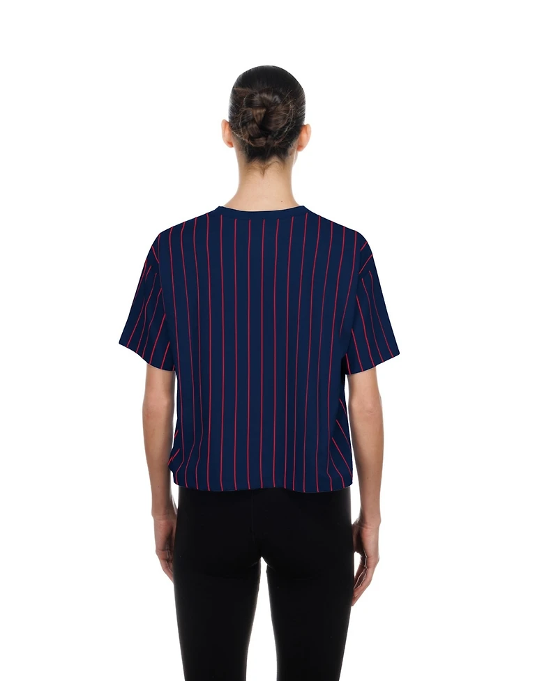 New Era Women's Navy Boston Red Sox Throwback Meshback Pinstripe Boxy T-Shirt