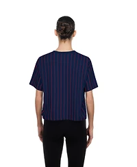 New Era Women's Navy Boston Red Sox Throwback Meshback Pinstripe Boxy T-Shirt