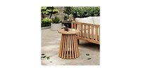 Flynama Outdoor Acacia Wood Conversation Set 2 Club Chairs with Side Table Brown Patina Finish Cream Cushion for Garden Patio Deck
