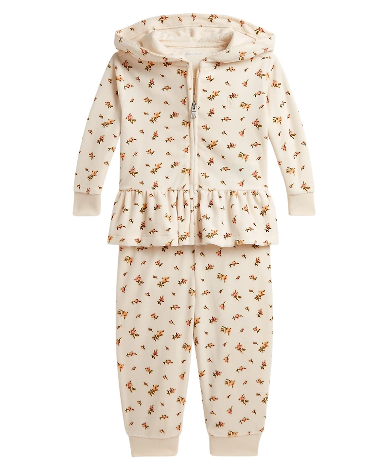 Polo Ralph Lauren Baby Girls' Floral Velour Hoodie and Jogger Pants, 2-Piece Set