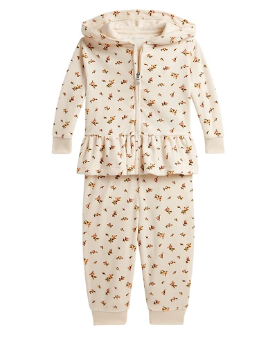 Polo Ralph Lauren Baby Girls' Floral Velour Hoodie and Jogger Pants, 2-Piece Set