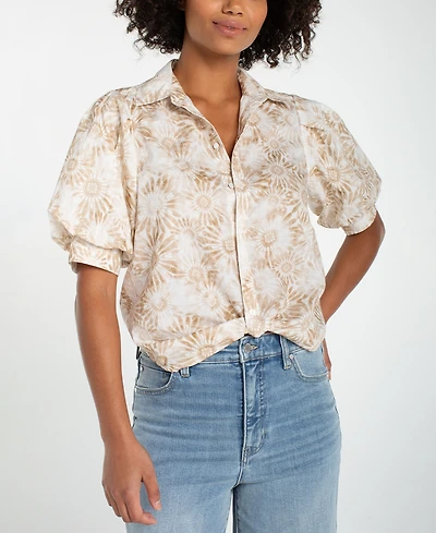 Liverpool Los Angeles Petite Puff-Sleeve Shirt