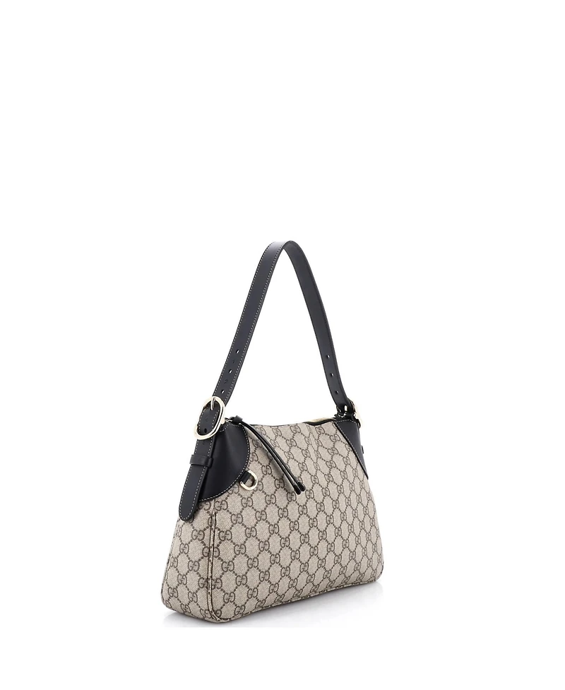 Pre-Owned Gucci Medium Emblem Shoulder Bag Gg Coated Canvas with Leather