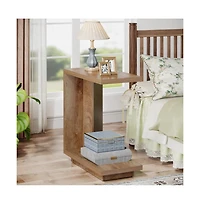 Slickblue Modern C Shaped End Table with Wooden Top for Sofa and Couch
