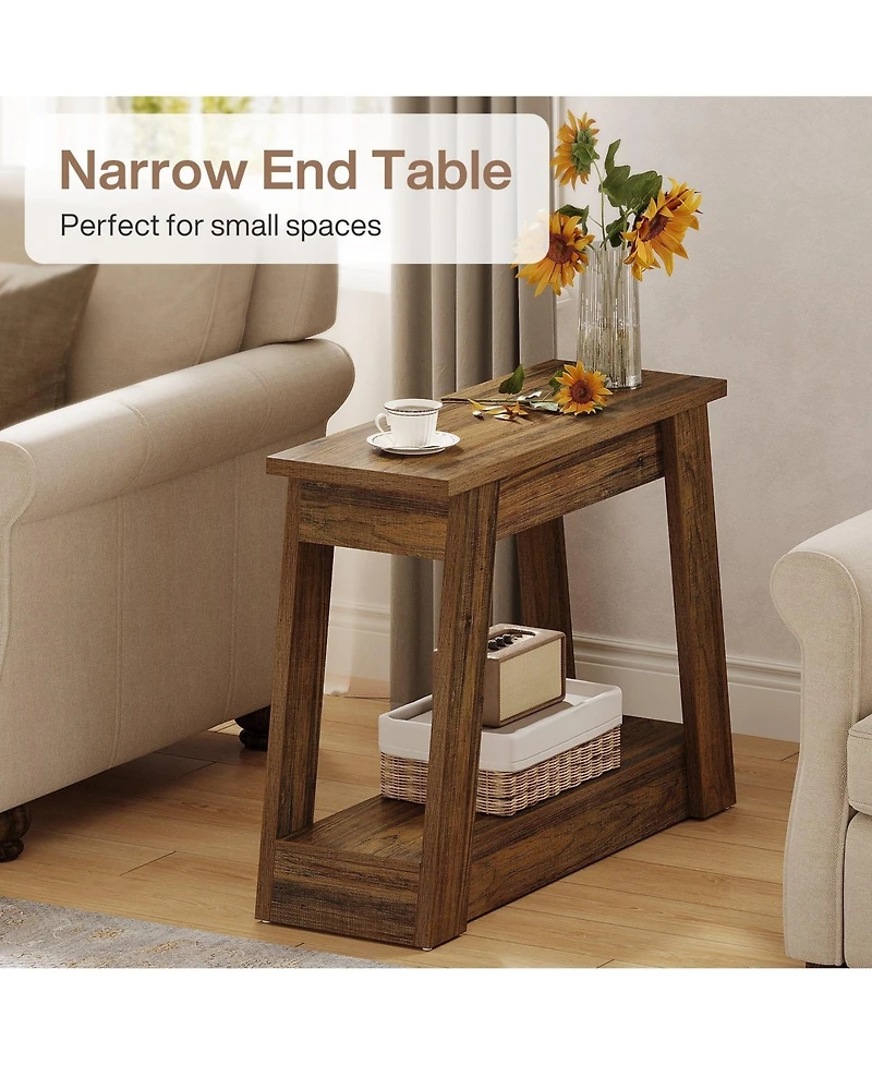 Slickblue Small Wooden Side Table with 2 Tier Storage Shelves