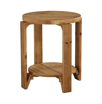 Slickblue 2 Tier Round Sofa Side Table with Storage Shelf Solid Wood Design