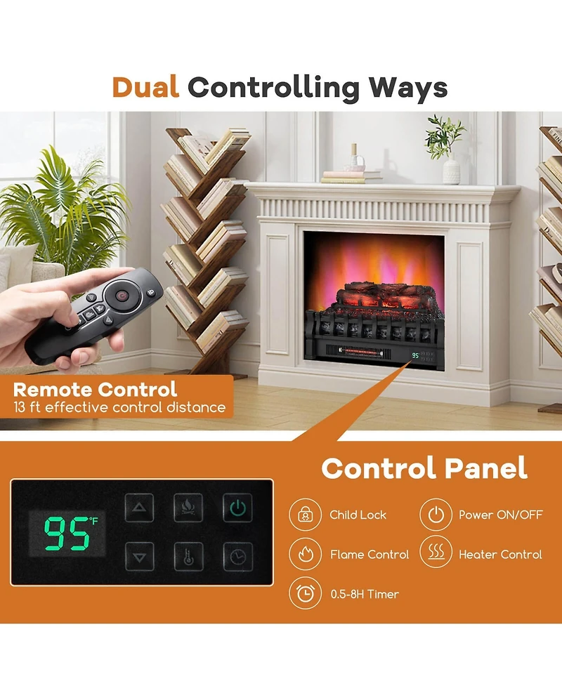Costway 23 Inch Electric Fireplace Heater Fireplace Logs Inserts Infrared Quartz Heater