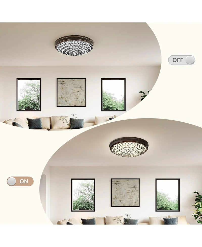 Tribesigns Led Flush Mount Ceiling Light, 13" Ceiling Light Fixture with Modern Crystal, 3000K Warm /21W Crystal Light Fixture