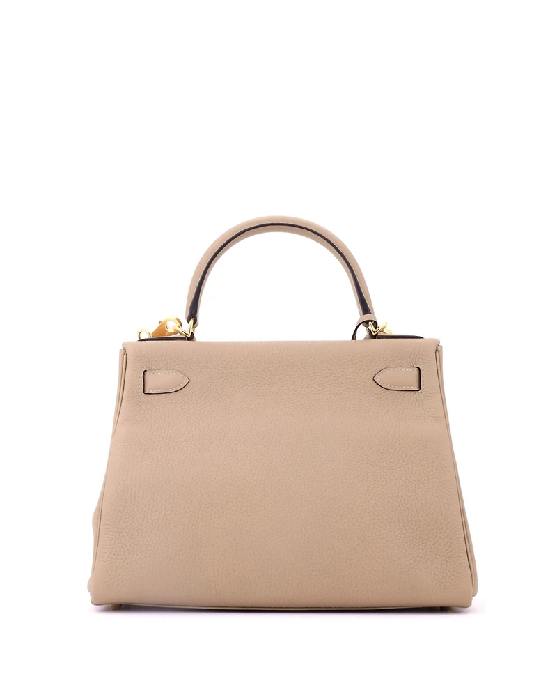 Pre-Owned HERMES Kelly 28 Handbag Light Clemence with Gold Hardware