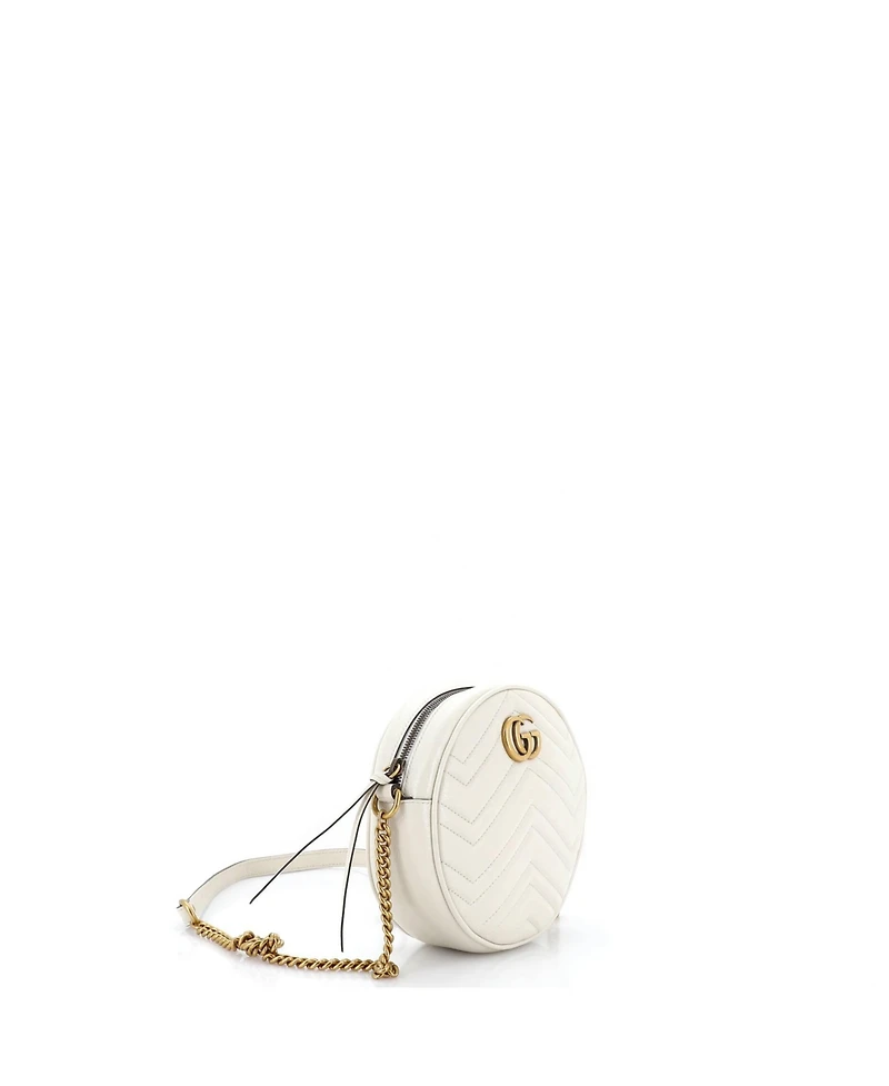 Pre-Owned Gucci Mini Gg Marmont Round Shoulder Bag Matelasse Leather