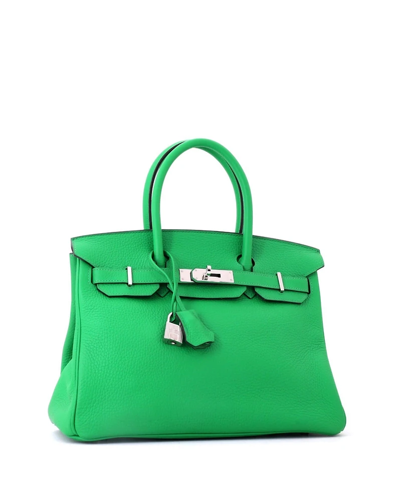 Pre-Owned HERMES Birkin 30 Handbag Green Clemence with Palladium Hardware
