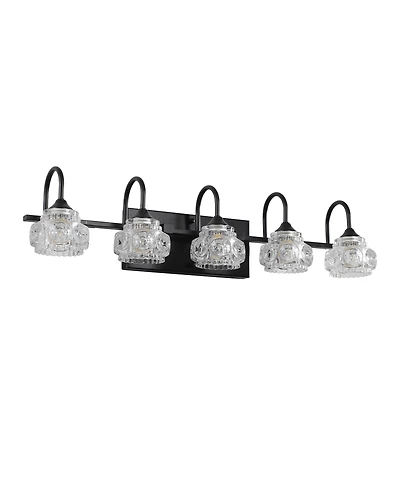 Busdays 29 Inch Retro 5 Light Bathroom Vanity Light Fixture with Crystal Glass Shades Wall Mounted for Bathroom Powder Room Vanity No Bulbs