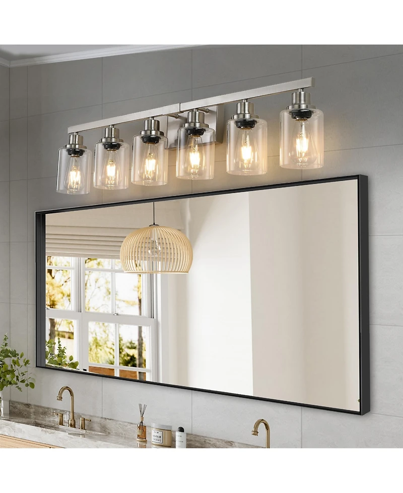 Busdays 37 Inch Modern 6 Light Bathroom Vanity Light Fixture Brushed Nickel Finish Clear Glass Shades for Bathroom Vanity Dressing Area No Bulbs
