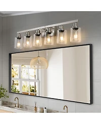 Busdays 37 Inch Modern 6 Light Bathroom Vanity Light Fixture Brushed Nickel Finish Clear Glass Shades for Bathroom Vanity Dressing Area No Bulbs