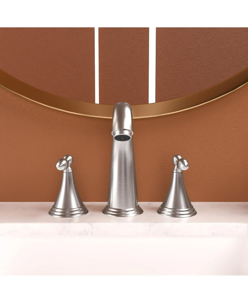 Midola 2 Handle Widespread Bathroom Faucet 3 Hole, with Pop Up Drain and 2 Water Supply Lines, Brushed Nickel