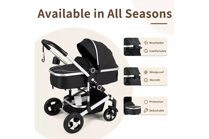 Kinder King Cozi 2 Convertible Baby Stroller, Folding High Landscape Design with Adjustable Canopy and Diaper Bag,