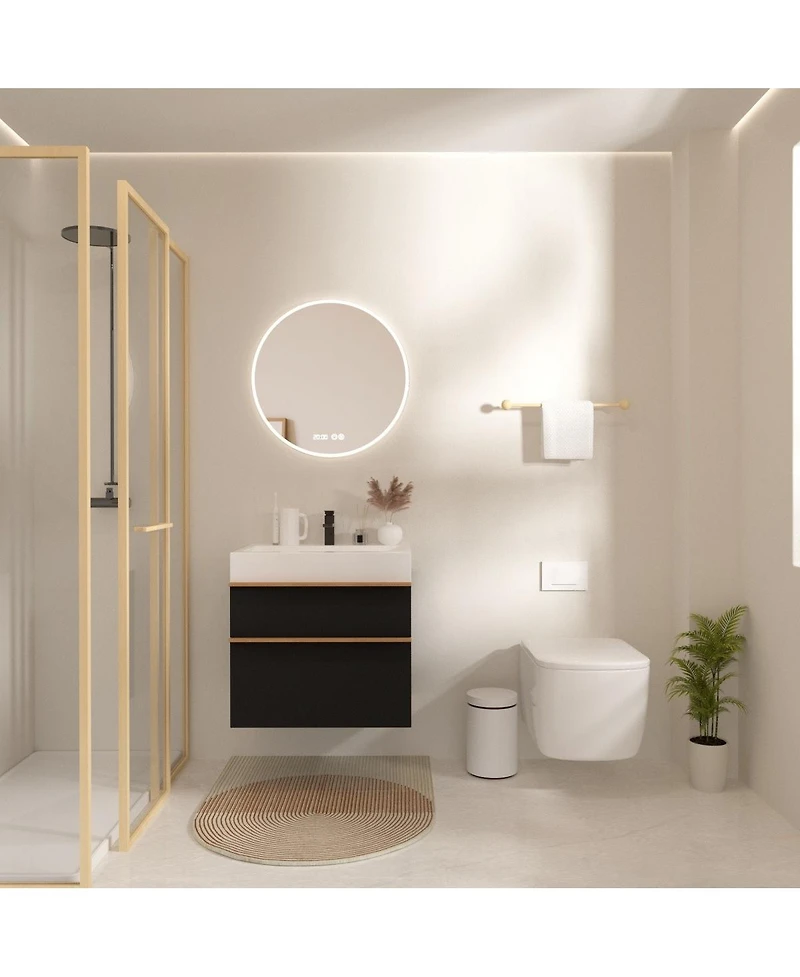 Sillysis Modern Wall Mounted Bathroom Vanity with Acrylic Sink, Dual-Tone Wood Handles, Soft Close Drawers