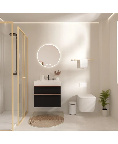 Sillysis Modern Wall Mounted Bathroom Vanity with Acrylic Sink, Dual-Tone Wood Handles, Soft Close Drawers