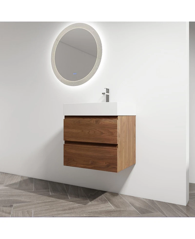Sillysis Inch Wall Mounted Bathroom Vanity with Resin Sink, Soft Close Drawers