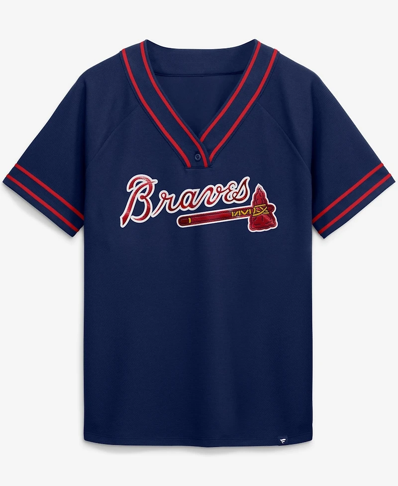 Fanatics Women's Navy Atlanta Braves Diva Race Ahead Raglan V-Neck T-Shirt