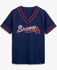 Fanatics Women's Navy Atlanta Braves Diva Race Ahead Raglan V-Neck T-Shirt