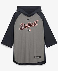 Nike Men's Gray Detroit Tigers Authentic Collection Flux Dri-fit Raglan 3/4-Sleeve Hooded T-Shirt