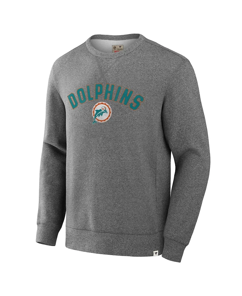 Fanatics Men's Heather Gray Miami Dolphins Loop Terry Pullover Sweatshirt