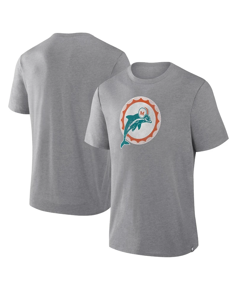 Fanatics Men's Heather Gray Miami Dolphins Vintage Heritage Tribute Tri-Blend T-Shirt