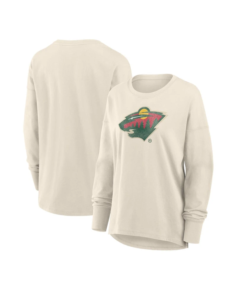 Fanatics Women's Cream Minnesota Wild Distressed Logo Long Sleeve T-Shirt