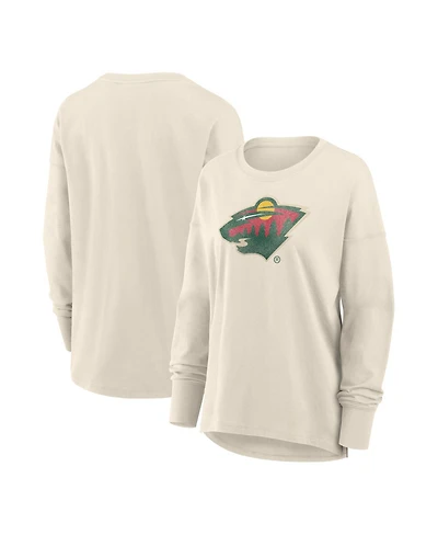 Fanatics Women's Cream Minnesota Wild Distressed Logo Long Sleeve T-Shirt