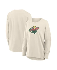 Fanatics Women's Cream Minnesota Wild Distressed Logo Long Sleeve T-Shirt
