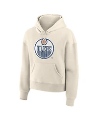 Fanatics Women's Cream Edmonton Oilers Distressed Logo Hoodie