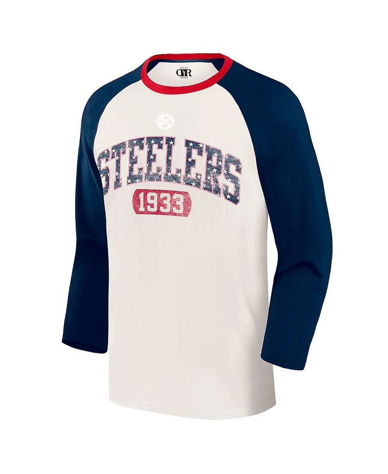 Fanatics Men's White/Navy Pittsburgh Steelers Americana 3/4 Sleeve Raglan T-Shirt
