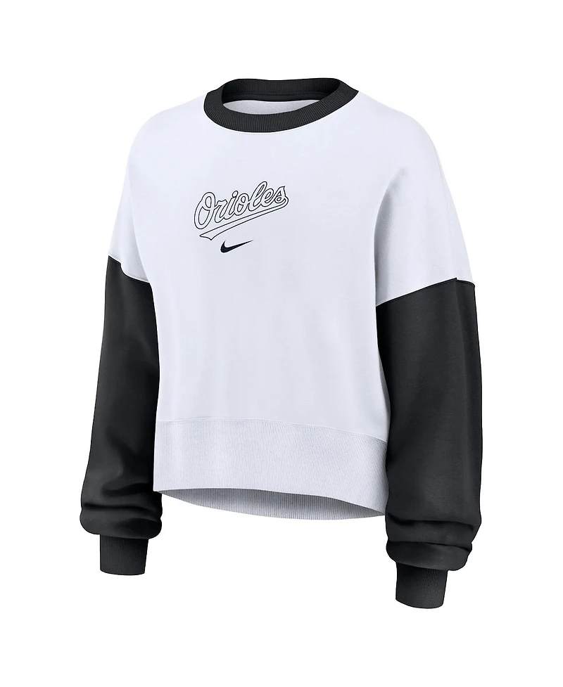Nike Women's White/Black Baltimore Orioles Oversized High Hip Fleece Sweatshirt