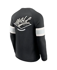 Fanatics Men's Black Nhl Waffle-Knit Raglan Long Sleeve Henley T-Shirt
