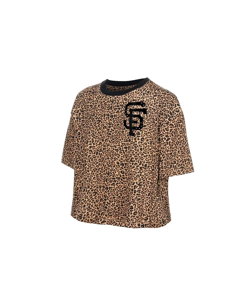 New Era Women's Brown San Francisco Giants Leopard Boxy Cropped T-Shirt