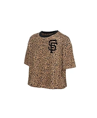 New Era Women's Brown San Francisco Giants Leopard Boxy Cropped T-Shirt