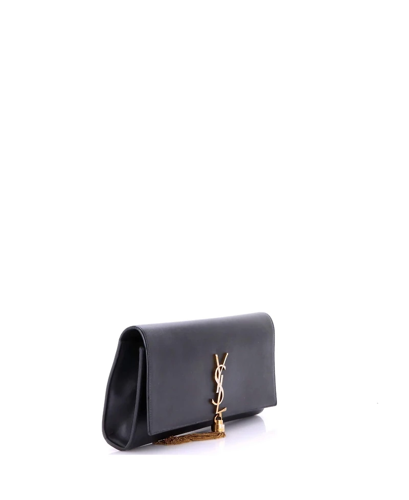 Pre-Owned Saint Laurent Long Classic Monogram Tassel Clutch Leather