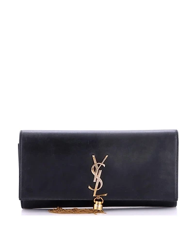 Pre-Owned Saint Laurent Long Classic Monogram Tassel Clutch Leather